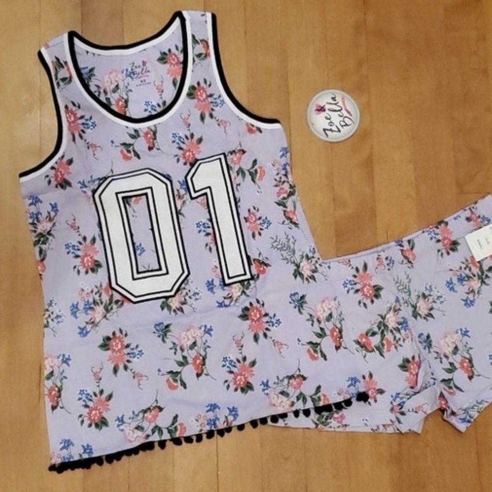 Juniors Zoe & Bella Floral Tank & Shorts Pajamas Size Large 100% Cotton NWT